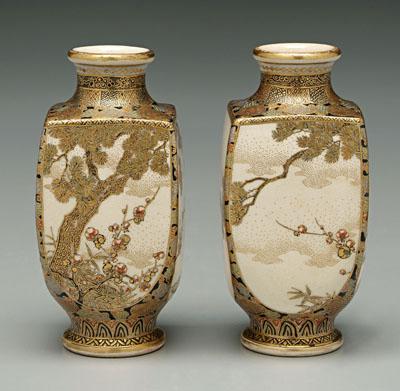 Pair Japanese Satsuma vases quadrilateral  92327