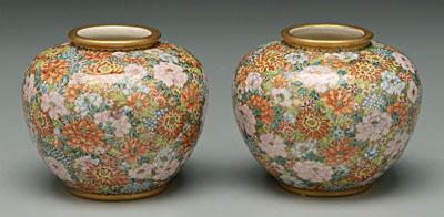 Pair Japanese satsuma vases: polychrome