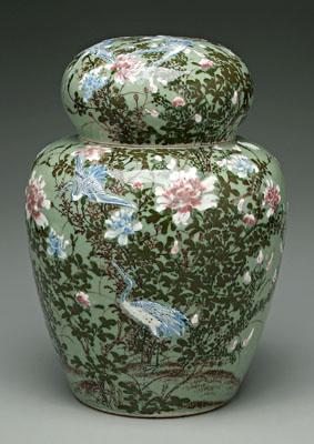 Chinese celadon lidded jar pair 9236a