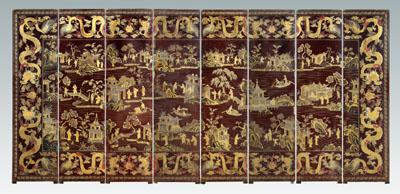 Chinese red lacquer and gilt screen,
