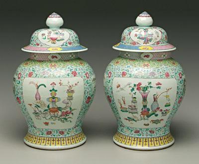 Pair Chinese lidded jars baluster 92375