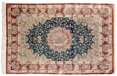Finely woven modern silk rug, pale