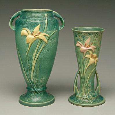 Two Roseville Lily vases both 923c6