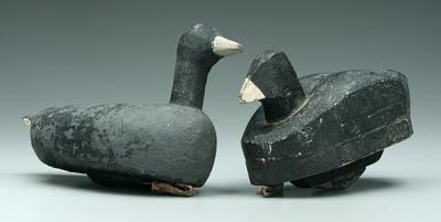 Two coot decoys: one chunky, 10