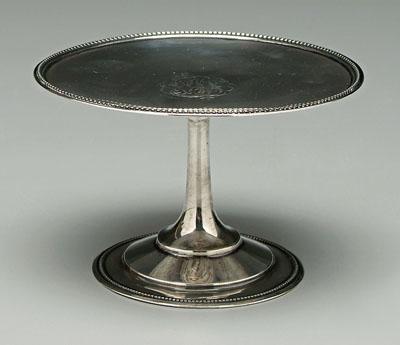 Sterling tazza, round with beaded border,