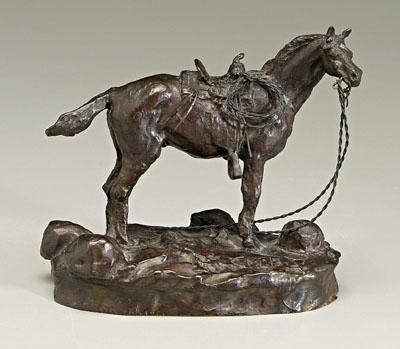 Bronze after Charles Russell, saddled