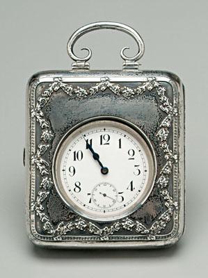 Silver travel clock case pocket 920b9