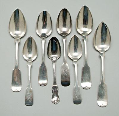 Eight Charleston coin silver spoons: