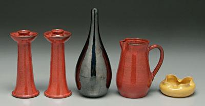 Five pieces Cole pottery: pitcher,