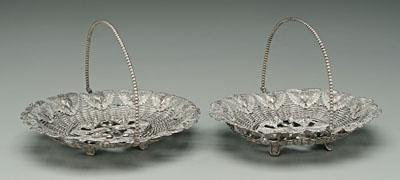 Pair silver plated oval baskets: woven