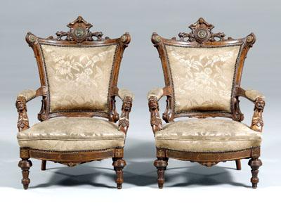 Pair Victorian carved open armchairs  92123