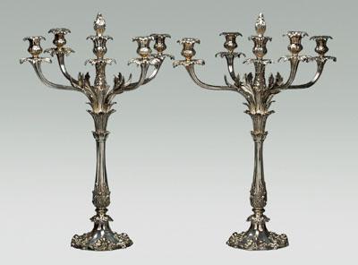 Pair large silver plated candelabra: