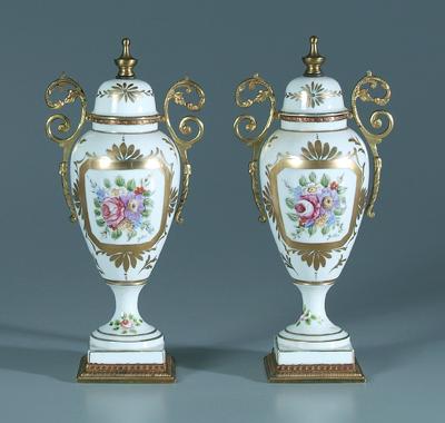 Pair French porcelain urns hand 925aa