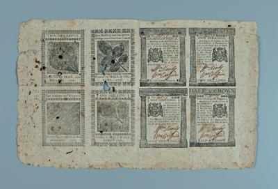 Double sheet of Colonial currency,