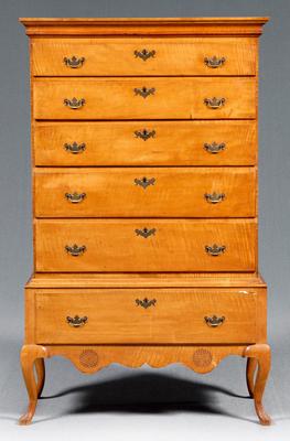 New England tiger maple high chest,