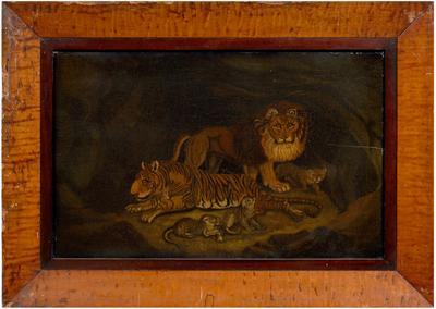 Folk art painting, lion and tigress