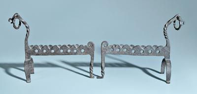 Pair horse head iron andirons: bars