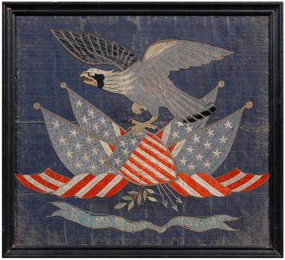 Silk needlework eagle, silk and metallic