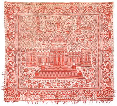 Jacquard coverlet red and white 92671