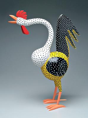 Folk art carved and painted rooster,