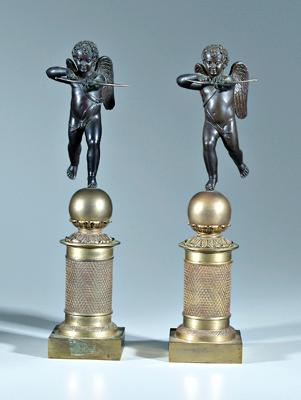 Pair bronze cupids: patinated cupids