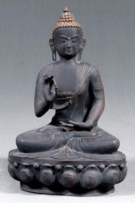 Bronze buddha, wearing sanghati