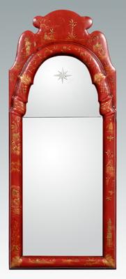 Queen Anne style red japanned mirror,