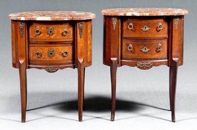 Two similar kidney form side commodes: