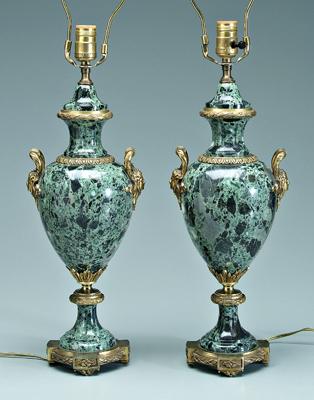 Pair green marble lamps urns with 92758