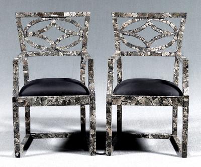 Pair stone veneered armchairs: