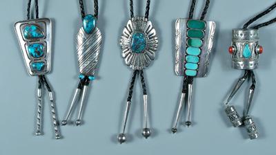 Five silver and turquoise bolo 9279f