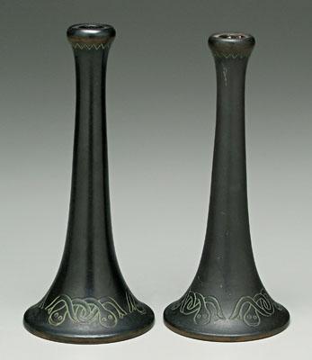 Pair Norse art pottery candlesticks  923e0