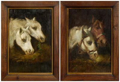 Pair equestrian paintings horses 92409