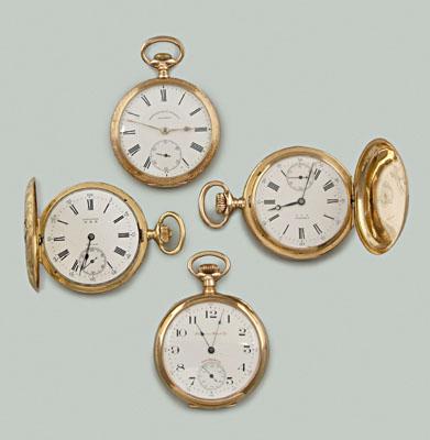 Four gold pocket watches: 18 kt. yellow