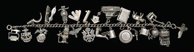 WWII silver charm bracelet, 24 charms