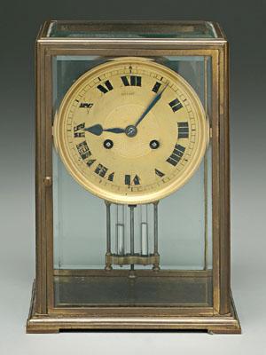 Tiffany shelf clock, brass case with