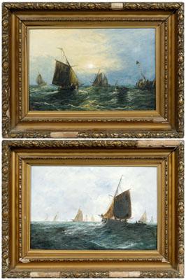 Pair of marine paintings sailing 9243e
