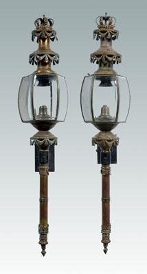 Pair iron and brass lanterns curved 92449