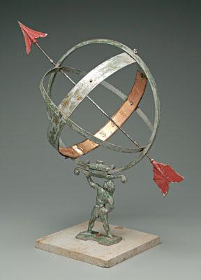 Metal armillary, painted copper,
