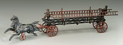 Ives cast iron fire wagon, two horses