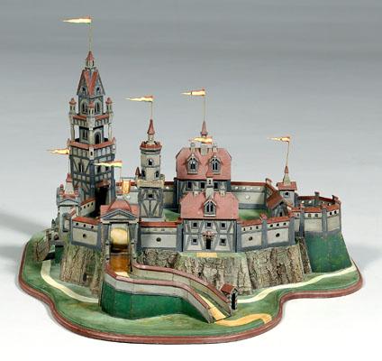 Painted wood castle multiple tiered 92466