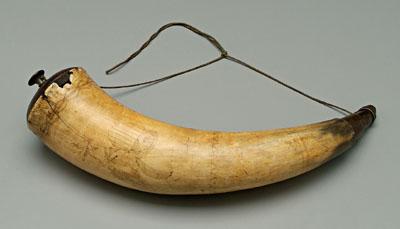 Decorated powder horn, turned wooden