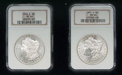 Two Gem BU Morgan silver dollars  924bc