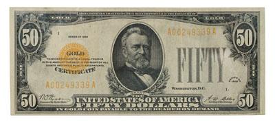U.S. $50 gold certificate, small