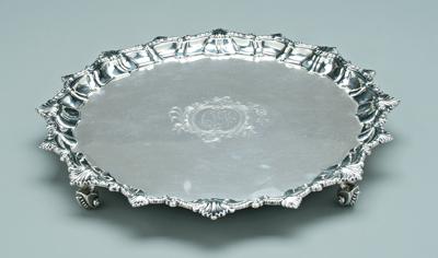 George V English silver tray, round