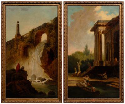 Pair paintings, classical scenes,