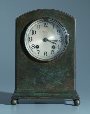 Tiffany bronze shelf clock, arched