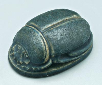 Grueby scarab paperweight, blue/gray