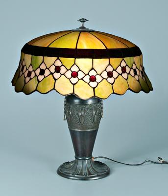 Tiffany style lamp and shade, stained
