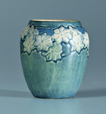 Newcomb College bud vase, blue/green